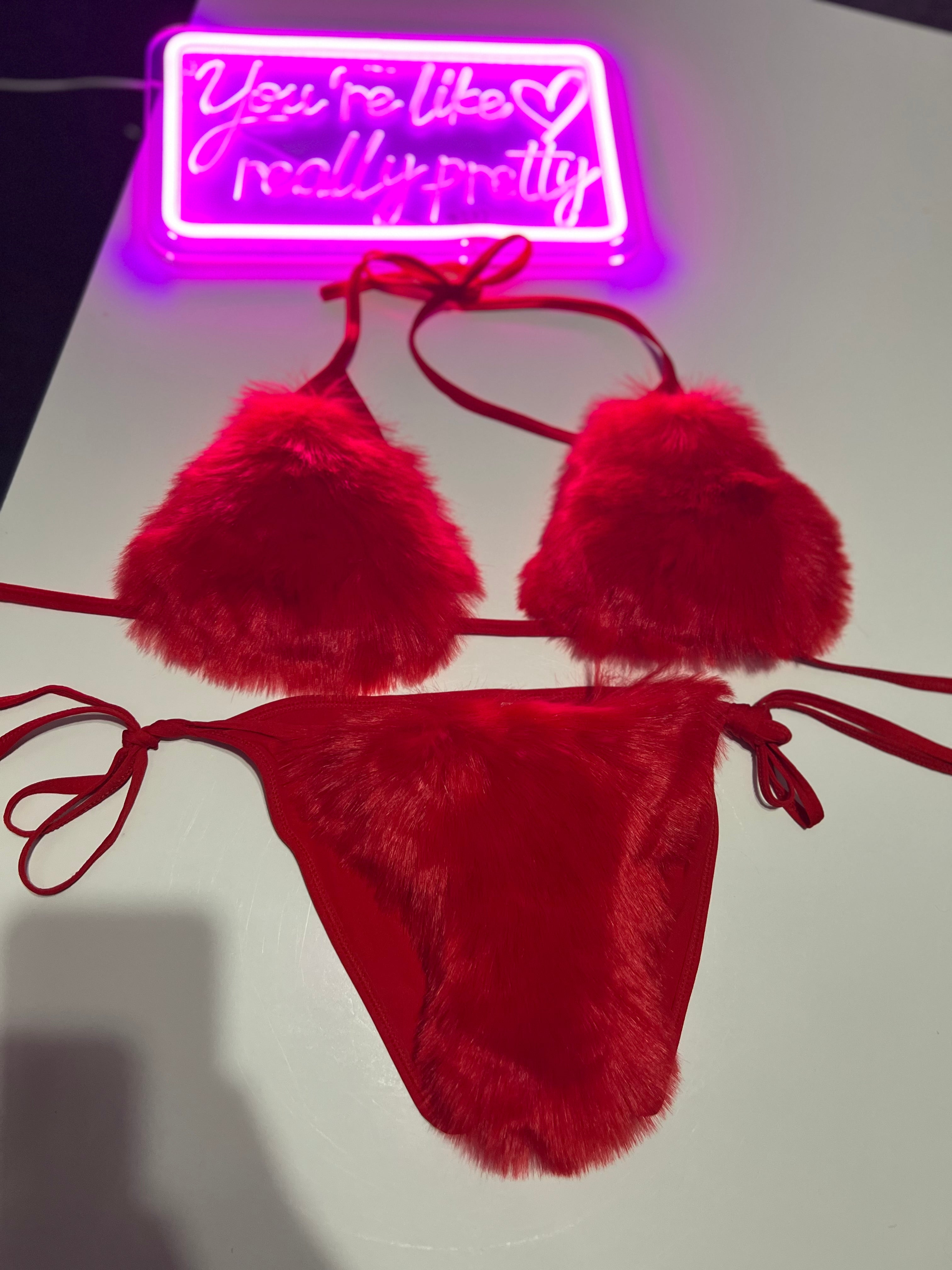 Fur lingerie 2 piece Set