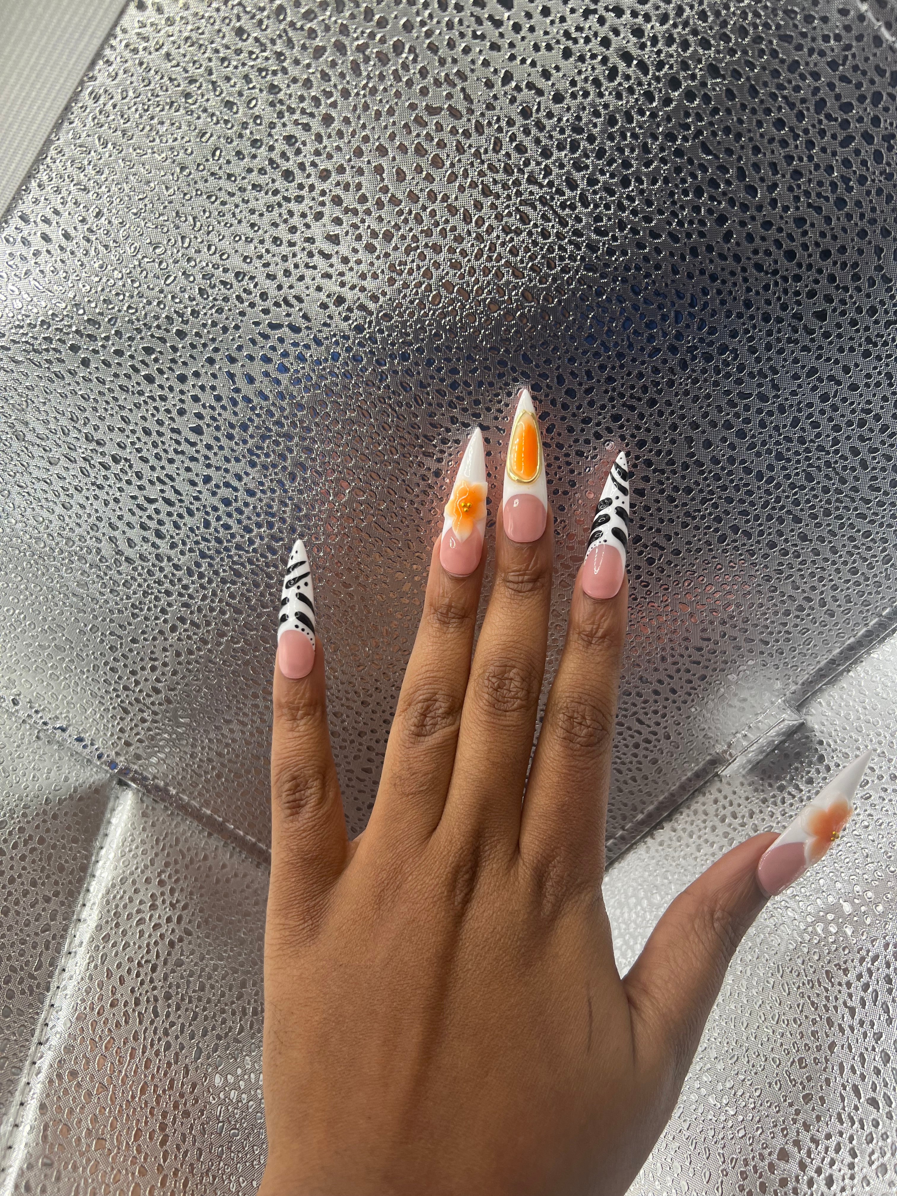 Zebra Siletto Nails