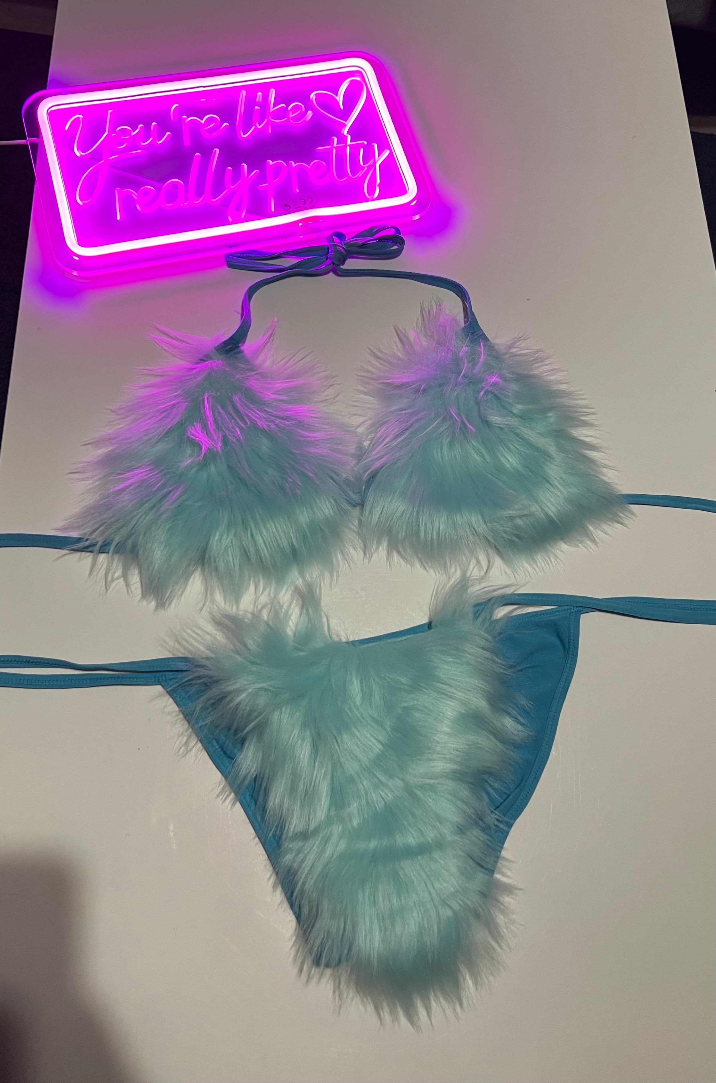 Fur lingerie 2 piece Set