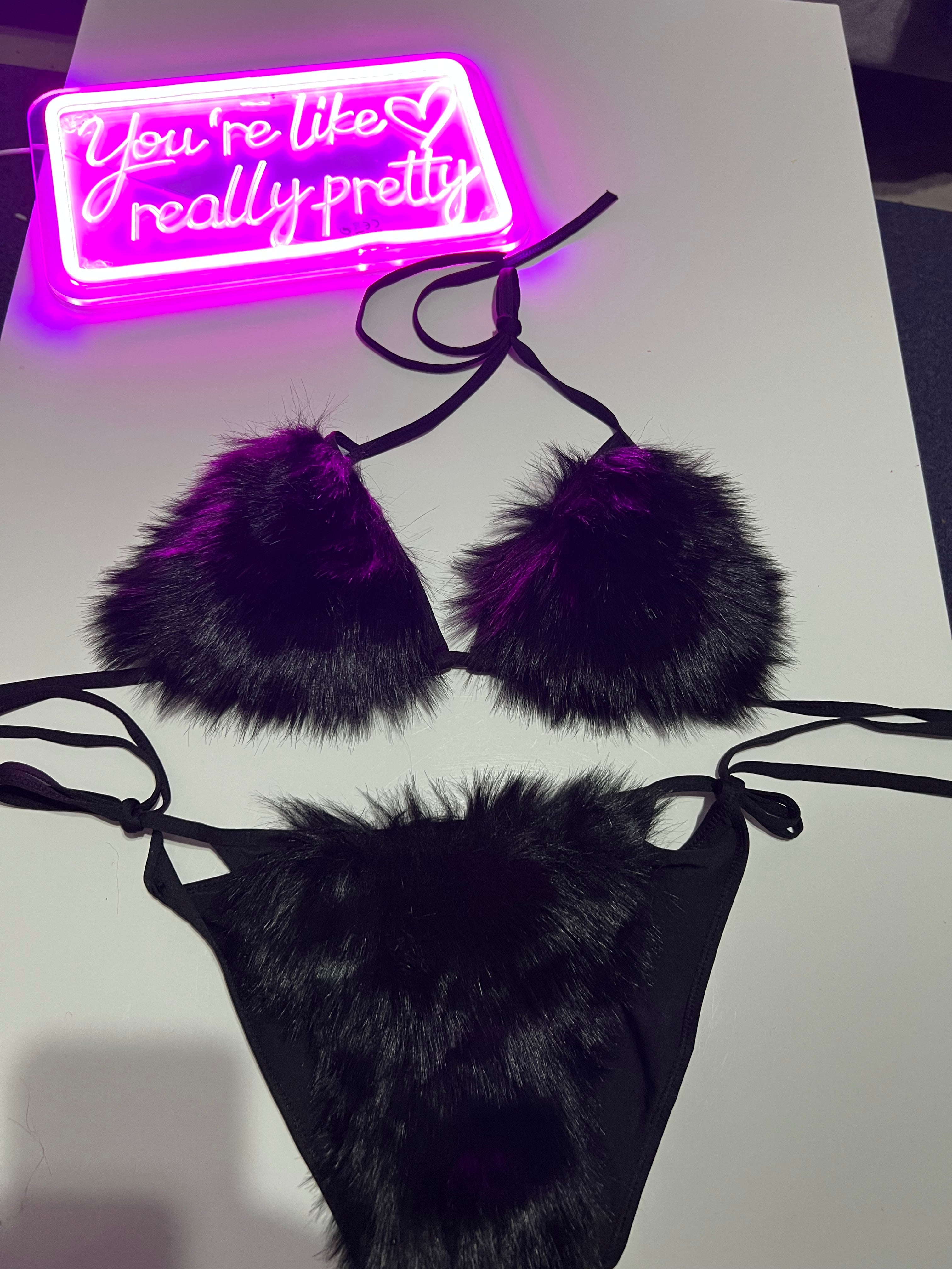 Fur lingerie 2 piece Set