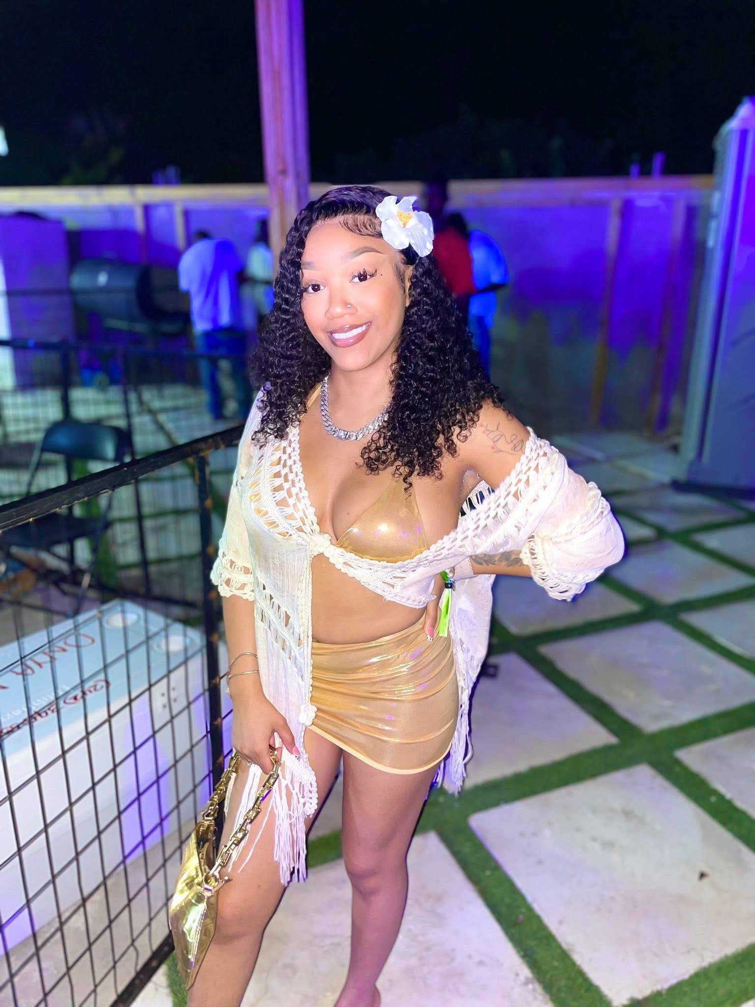 Gold Chrome 3 Piece Swimsuit Set