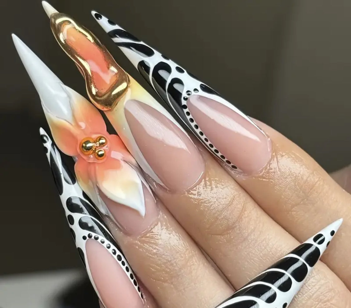 Zebra Siletto Nails