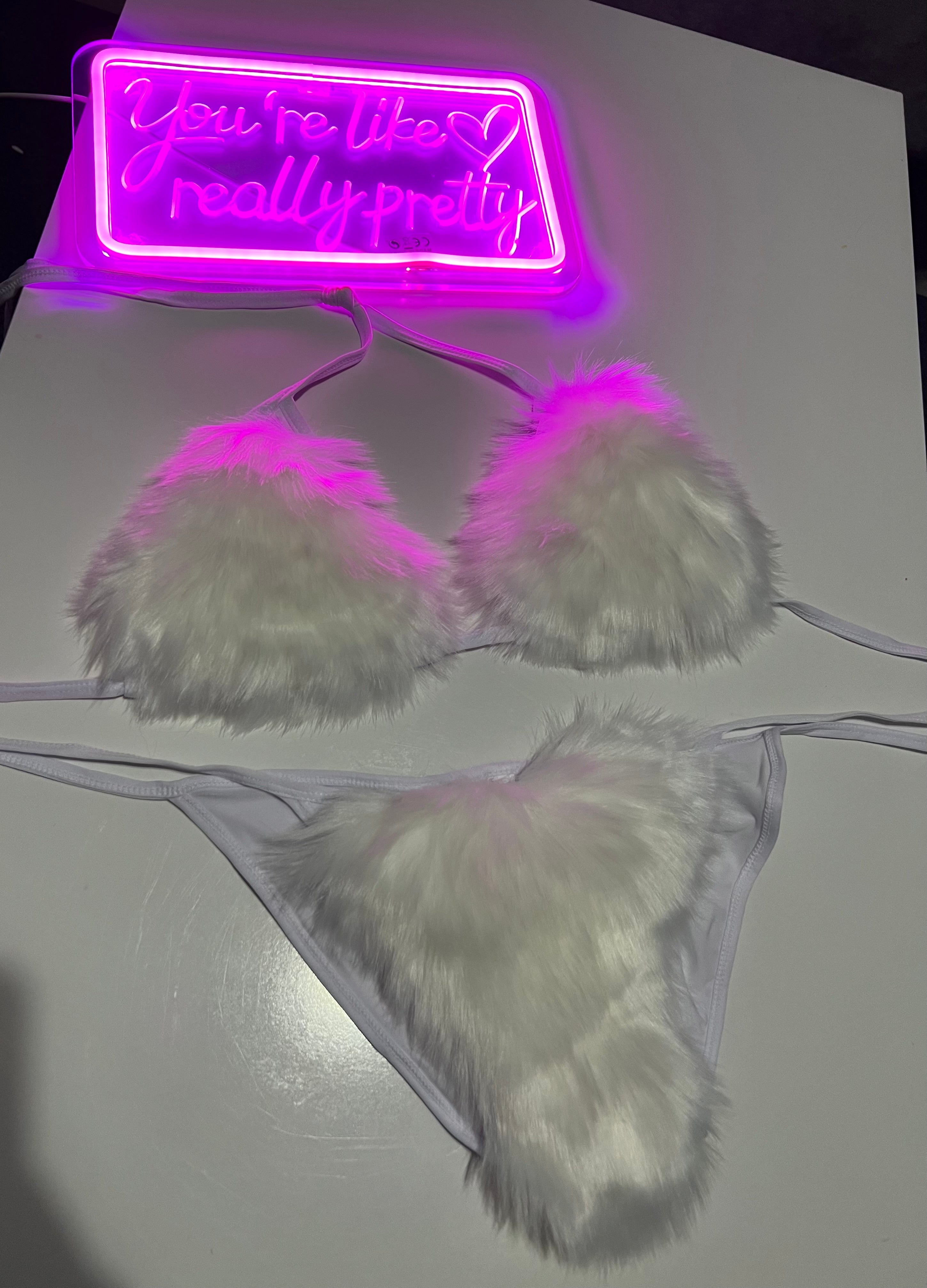 Fur lingerie 2 piece Set