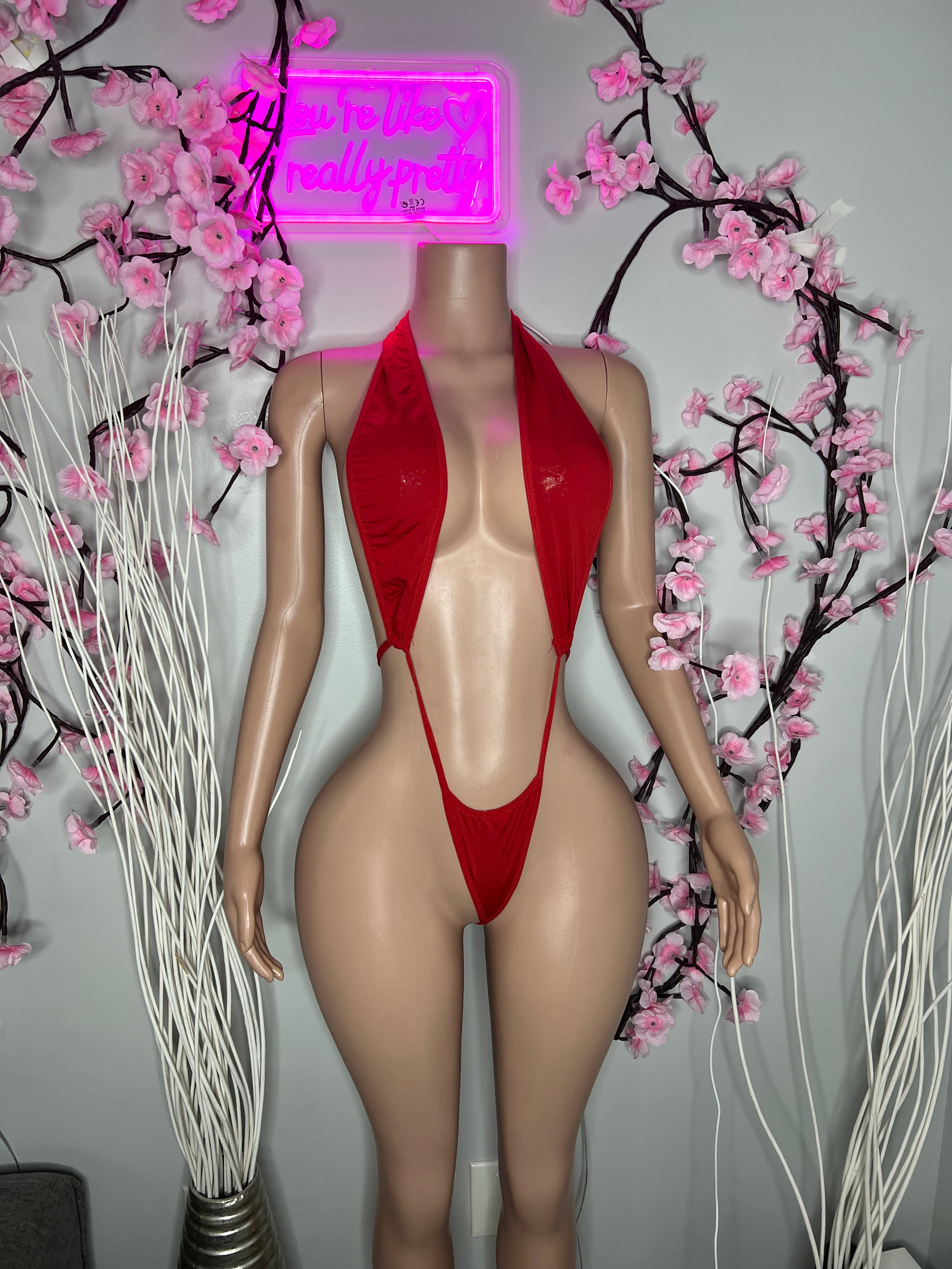 Red OnePiece Swimsuit- Gstring