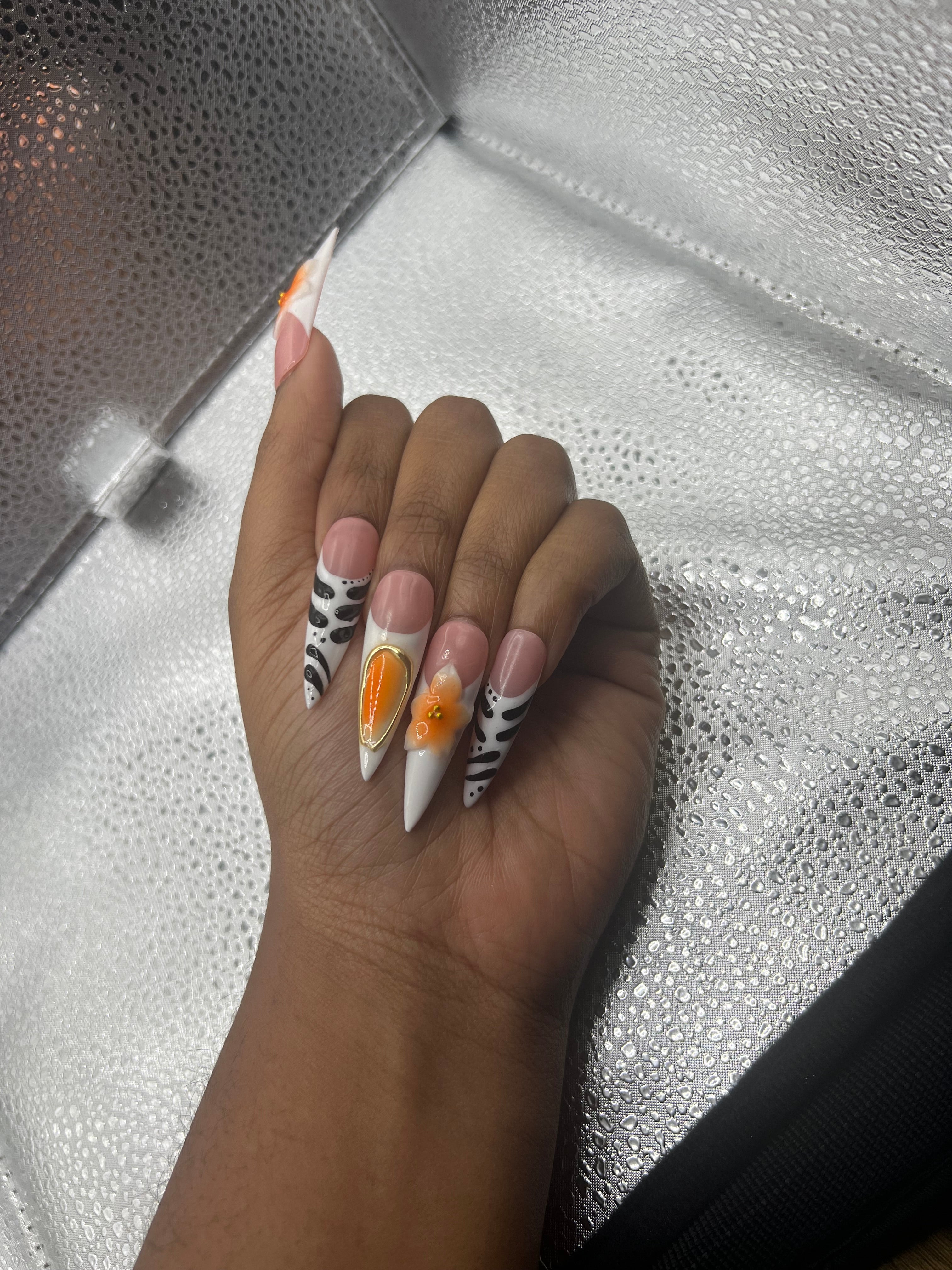 Zebra Siletto Nails
